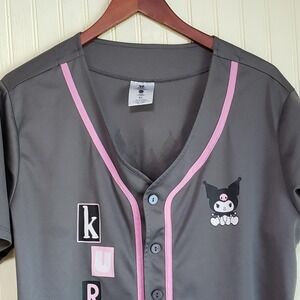 Hybrid Apparel Shirt Womens XL Gray Kuromi Sanrio Button Up Baseball Jersey Top